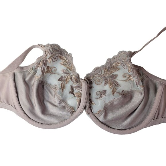Soma Underwire Full Coverage Sheer Bra Cream Tan 42C Embroidered Unlined Lace - Picture 7 of 12